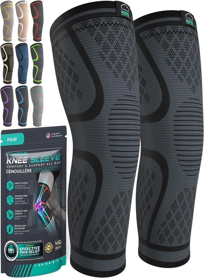 MODVEL Knee Braces for Knee Pain Women & Men - 2 Pack Knee Brace for Knee Pain Set, Knee Brace Compression Sleeve, Knee Braces for Knee Pain Meniscus Tear, ACL & Arthritis Pain Relief - Knee Sleeves - Image 1