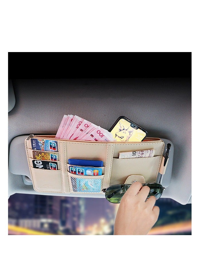 Generic Car Visor Card Clip Organizer - Glasses Clip, Ticket Holder, Document Storage - Interior Accessories for Car Sun Visor(Beige)  - Image 3