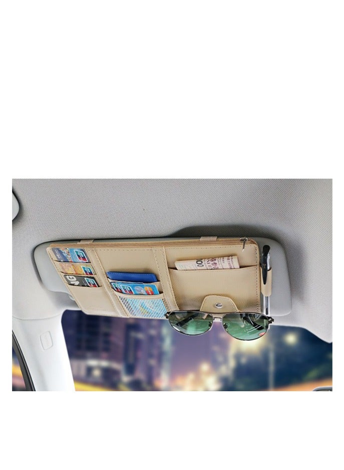 Generic Car Visor Card Clip Organizer - Glasses Clip, Ticket Holder, Document Storage - Interior Accessories for Car Sun Visor(Beige)  - Image 4