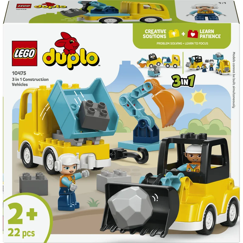 LEGO DUPLO 3 in 1 Construction Vehicles Building Toy 10475 (Age 2+, 22 Pieces)