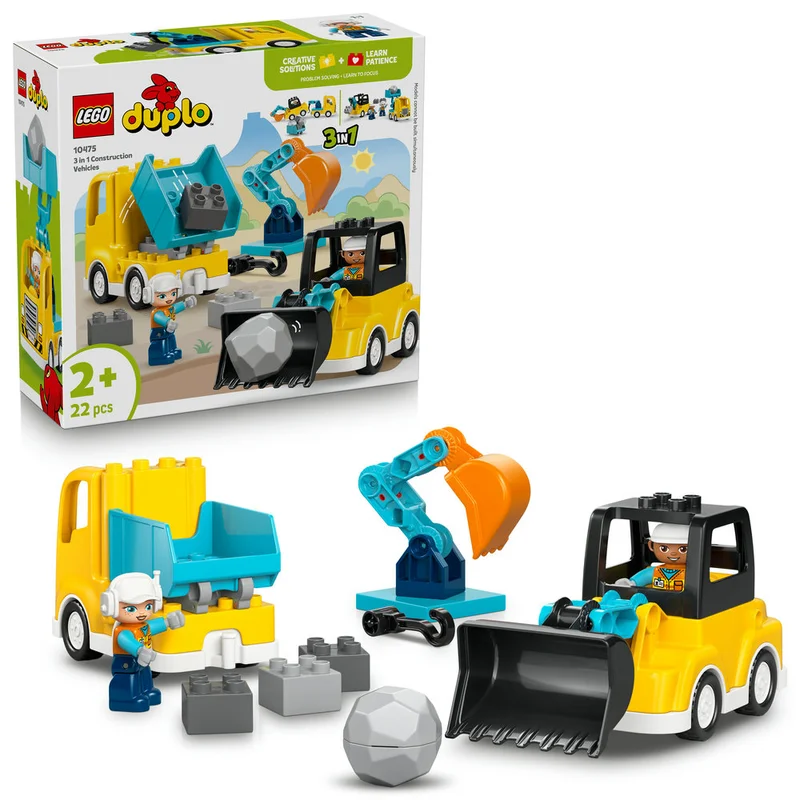 LEGO DUPLO 3 in 1 Construction Vehicles Building Toy 10475 (Age 2+, 22 Pieces)