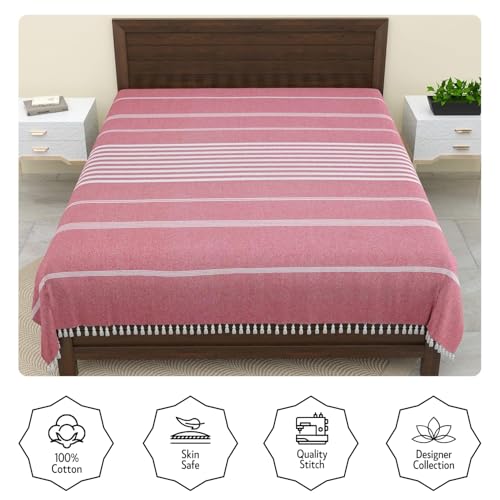 Värde 210 TC Cotton Bedsheet | Handmade Double Bedsheet | Handloom Bedsheets | Without Pillow Cover | Double Bedsheet for Summer (90X100 Inches, 7.5 x 8.3 Feet (Light Mauve) - Image 2