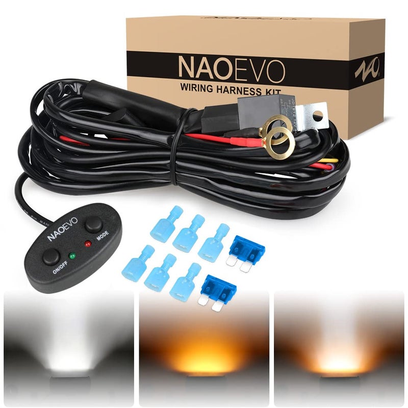 NAOEVO NAOEVO Wiring Harness 12FT, Specially Customized for NAOEVO 6 Modes LED Light Bar, 12V 40A Relay for Switching Between Different Modes -2 Leads  - Image 1