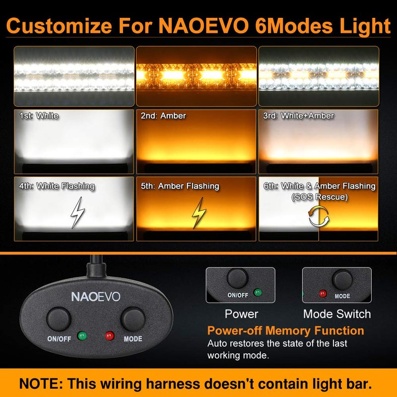 NAOEVO NAOEVO Wiring Harness 12FT, Specially Customized for NAOEVO 6 Modes LED Light Bar, 12V 40A Relay for Switching Between Different Modes -2 Leads  - Image 2