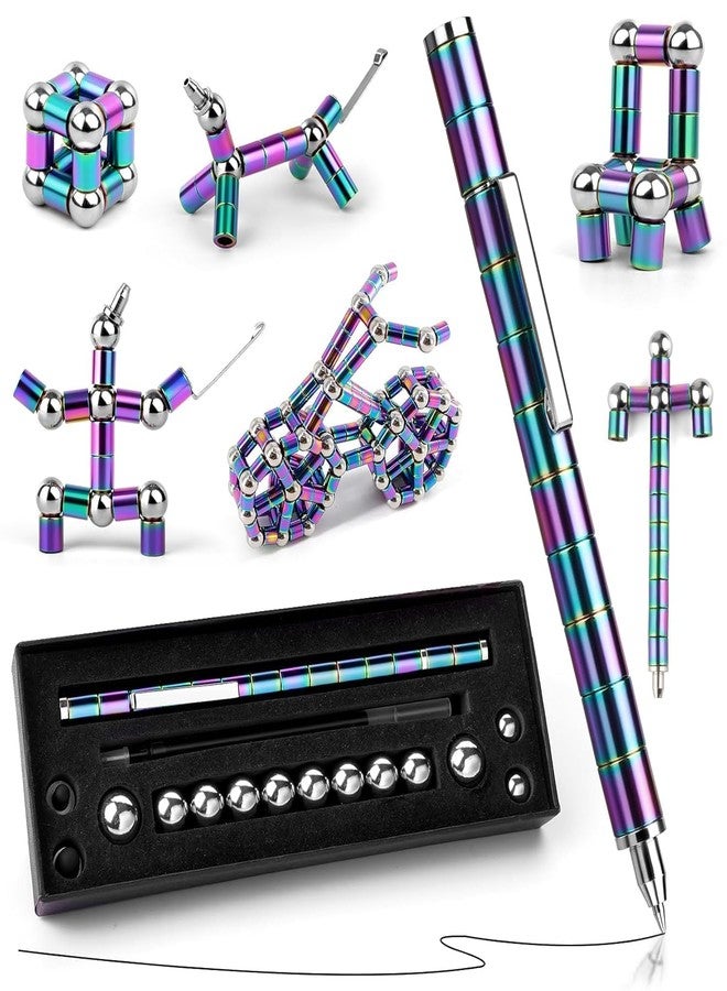 SEMNOX CREATION Toys Pen | Rainbow Color Magnetic Decompression Magnetic Metal Pen | Multifunction Writing Magnet Ballpoint Pen | Fidget Cool Gadgets Toys Gifts for Kids, Boy, Girls. - Image 1