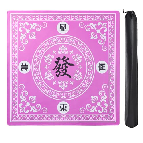 GUSTARIA Mahjong MatMahjong Table Mat with 3 Dice Carrying Bag for Card Board Tile Games Anti Slip and Noise Reduction Table CoverPink 315 inches - Image 1