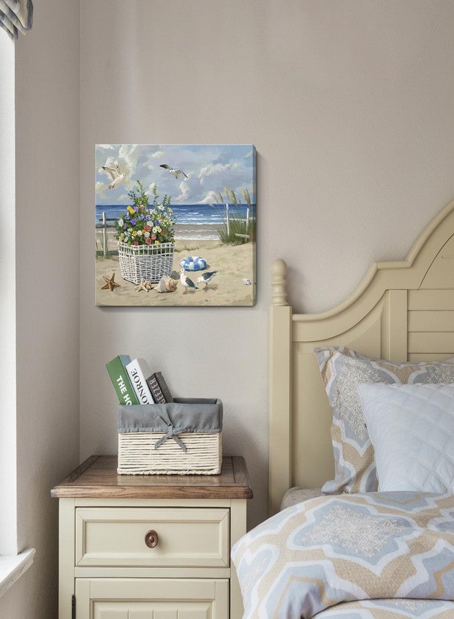 ARTZON Beach Wall Art Decor - Coastal Blue Ocean Seascape Canvas Print, Birds Seagulls Tropical Flowers Modern Landscape Picture for Bathroom or Bedroom Relaxing Summer Sea Scene Artwork 16x12 inch - Image 3