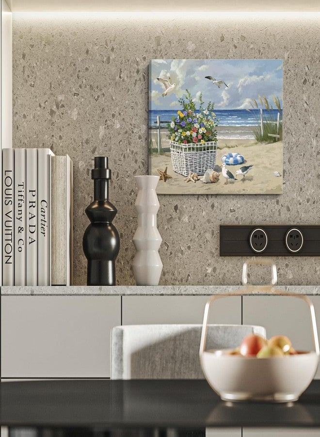 ARTZON Beach Wall Art Decor - Coastal Blue Ocean Seascape Canvas Print, Birds Seagulls Tropical Flowers Modern Landscape Picture for Bathroom or Bedroom Relaxing Summer Sea Scene Artwork 16x12 inch - Image 5