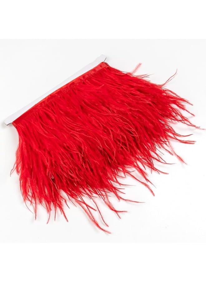 Natural Fluffy Ostrich Feather Trimming Fringe Ribbon for Fascinator Millinery Crafts Wedding Dress Accessories Clothing Sewing Costumes Decoration- of 2 Yards (10-15cm, red)  - Image 2