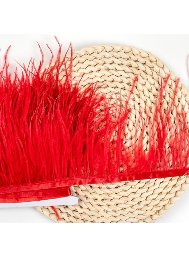Natural Fluffy Ostrich Feather Trimming Fringe Ribbon for Fascinator Millinery Crafts Wedding Dress Accessories Clothing Sewing Costumes Decoration- of 2 Yards (10-15cm, red)  - Image 3