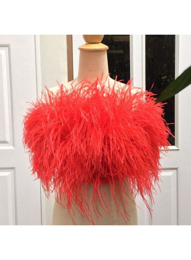 Natural Fluffy Ostrich Feather Trimming Fringe Ribbon for Fascinator Millinery Crafts Wedding Dress Accessories Clothing Sewing Costumes Decoration- of 2 Yards (10-15cm, red)  - Image 5