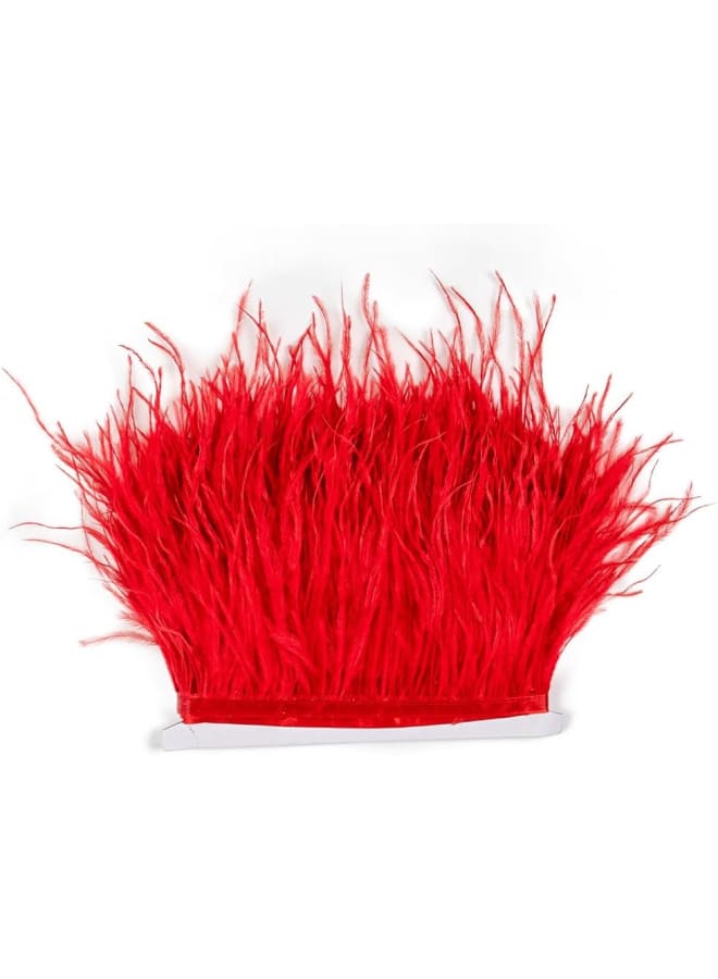 Natural Fluffy Ostrich Feather Trimming Fringe Ribbon for Fascinator Millinery Crafts Wedding Dress Accessories Clothing Sewing Costumes Decoration- of 2 Yards (10-15cm, red)  - Image 1