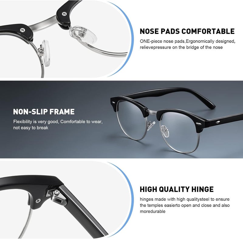 AOMASTE Store Blue Light Blocking Glasses Vintage Half Frame UV Clear Lens Anti Eyestrain Computer Gaming Glasses for Women Men(P48) - Image 3