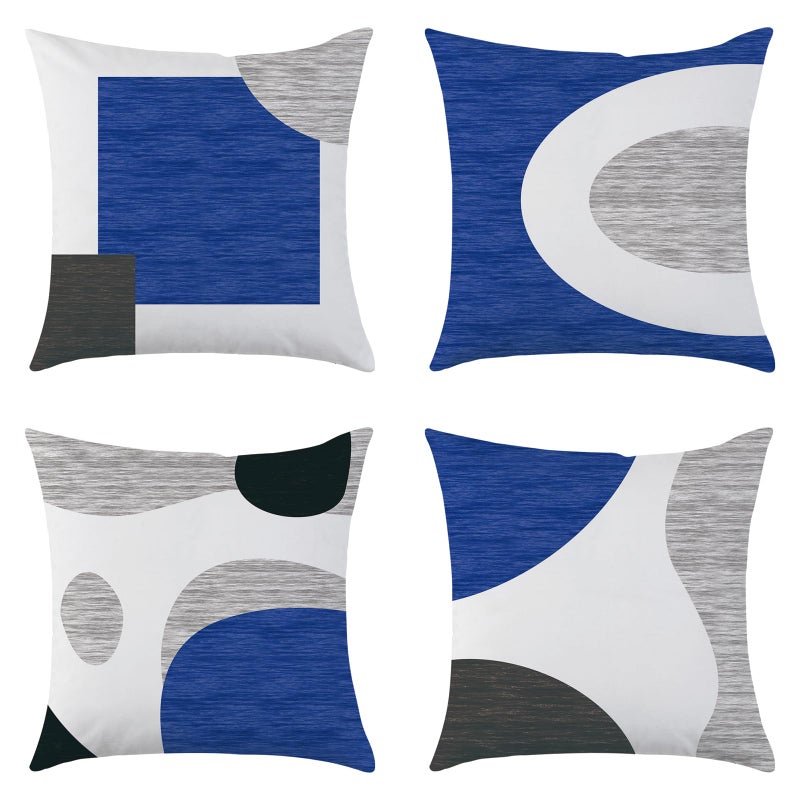 Mimkus 4 Pack Boho Abstract Blue Throw Pillow Covers 18x18 Inch Gray Black White Blue Pillowcases Minimalism Geometric Cushion Covers for Couch, Bed, Living Room DÃ©cor - Image 1