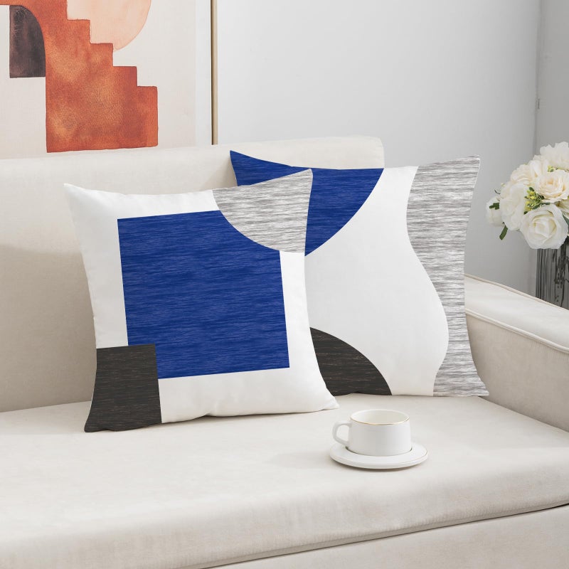 Mimkus 4 Pack Boho Abstract Blue Throw Pillow Covers 18x18 Inch Gray Black White Blue Pillowcases Minimalism Geometric Cushion Covers for Couch, Bed, Living Room DÃ©cor - Image 2