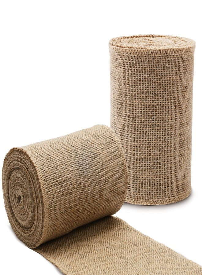 LaRibbons 2 Pcs 6 Inch Burlap Wide Fabric Craft Ribbon, 10 Yard Per Roll, Natural Brown Ribbon for Bow Crafting, Wreath-Making, Tree Decoration - Image 1