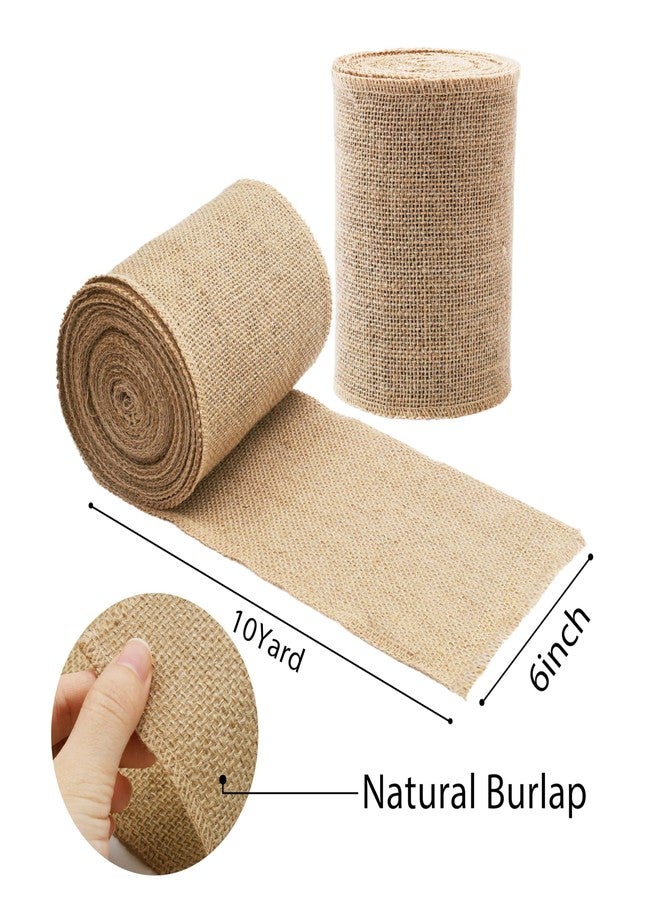 LaRibbons 2 Pcs 6 Inch Burlap Wide Fabric Craft Ribbon, 10 Yard Per Roll, Natural Brown Ribbon for Bow Crafting, Wreath-Making, Tree Decoration - Image 2