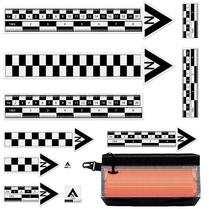 Maitys 12 Pack Archaeological North Arrow and Scale Set, Geology Photography Professional Measuring Scale Ruler with Case Archaeological Excavation Photo Reference Ruler for Artifact Documentation - Image 1
