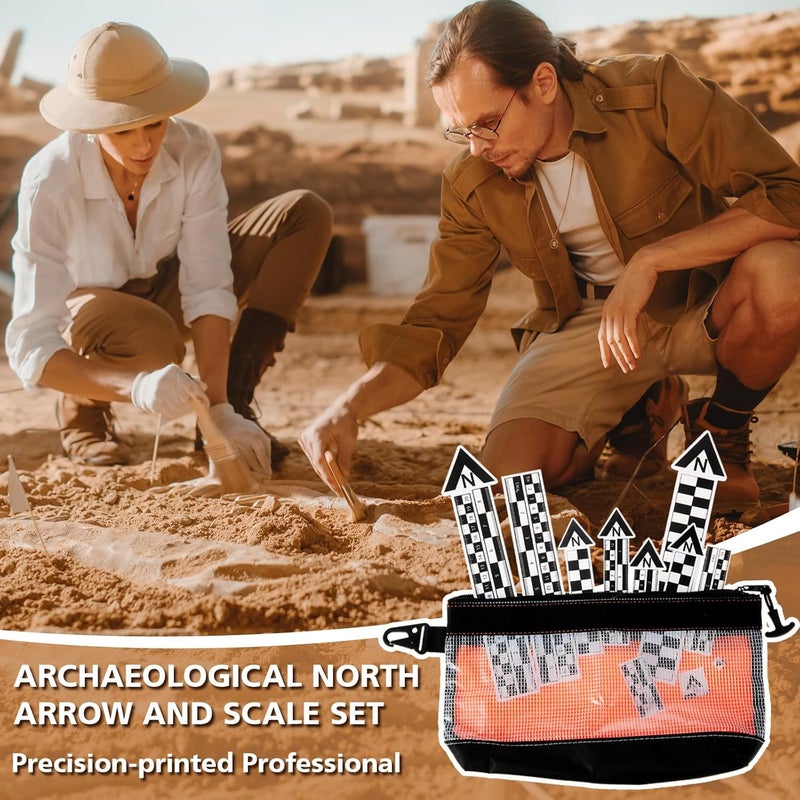 Maitys 12 Pack Archaeological North Arrow and Scale Set, Geology Photography Professional Measuring Scale Ruler with Case Archaeological Excavation Photo Reference Ruler for Artifact Documentation - Image 2