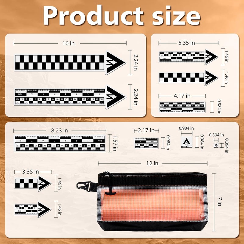 Maitys 12 Pack Archaeological North Arrow and Scale Set, Geology Photography Professional Measuring Scale Ruler with Case Archaeological Excavation Photo Reference Ruler for Artifact Documentation - Image 3