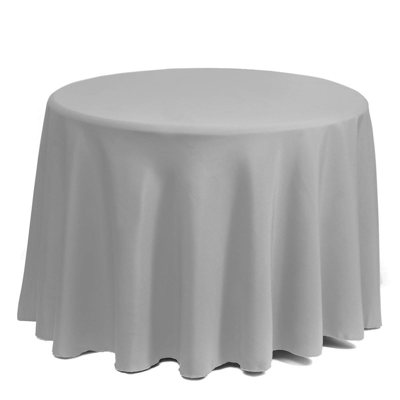 Gee Di Moda Round Tablecloth - 108 Inch Silver Round Table Cloth for 48 to 72 Inch Round Tables - Heavy Duty Washable Fabric - for Buffet Table  Holiday Party  Dinner  Wedding & Baby Shower - Image 1