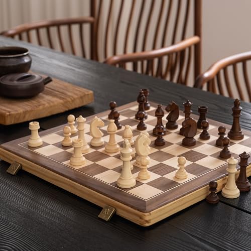 a&a AA 15 inch Foldable Wooden Magnetic Chess Set w 3 inch King Height Staunton Chess Pieces  Pine Box wWalnut  Maple Inlay - Image 5