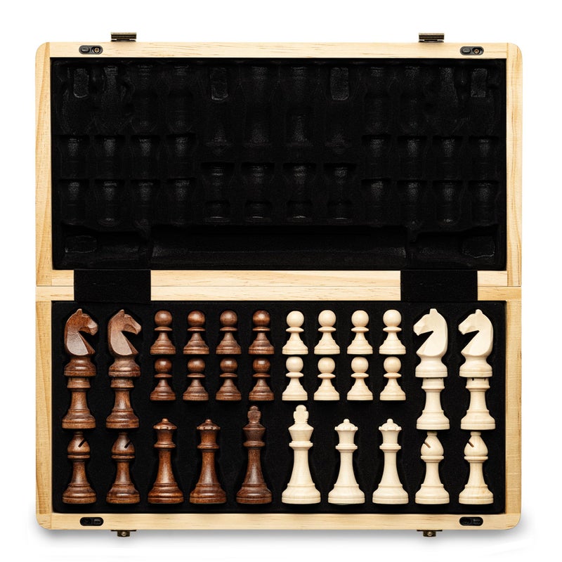 a&a AA 15 inch Foldable Wooden Magnetic Chess Set w 3 inch King Height Staunton Chess Pieces  Pine Box wWalnut  Maple Inlay - Image 2