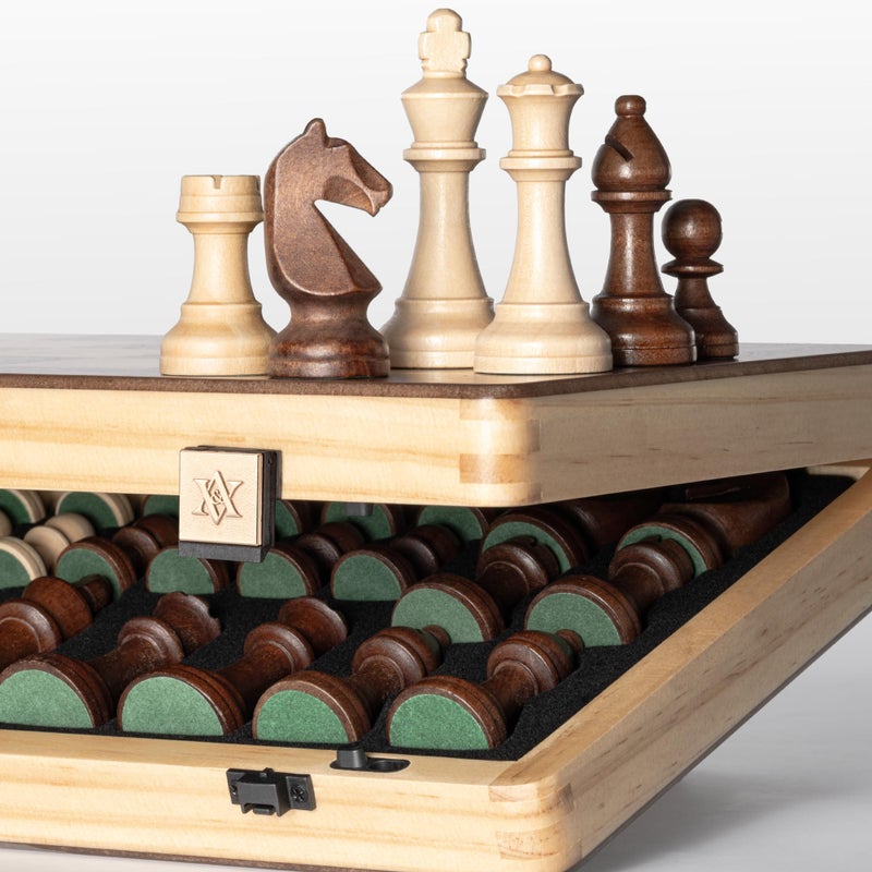 a&a AA 15 inch Foldable Wooden Magnetic Chess Set w 3 inch King Height Staunton Chess Pieces  Pine Box wWalnut  Maple Inlay - Image 3