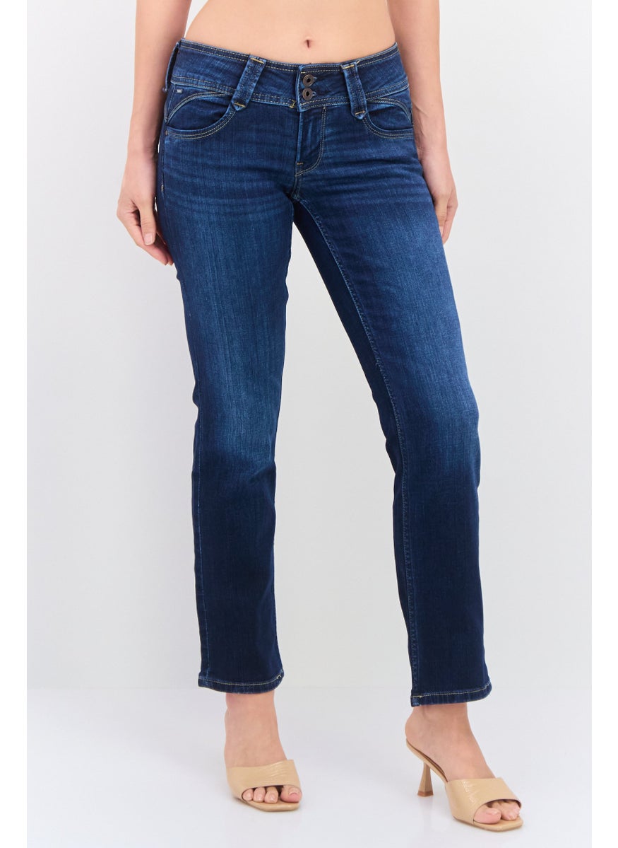 Pepe Jeans - Women Straight Fit Washed  Stretchable Jeans, Navy Blue - Image 1