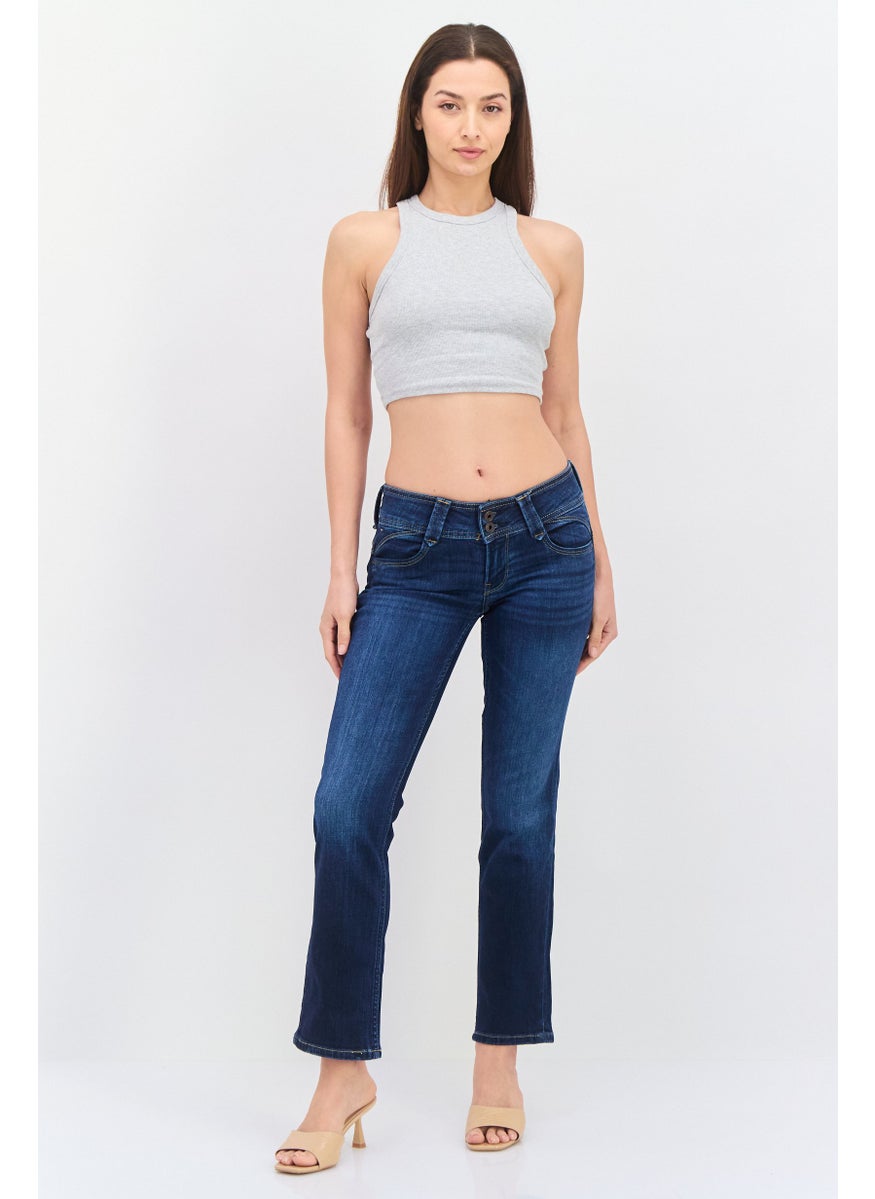 Pepe Jeans - Women Straight Fit Washed  Stretchable Jeans, Navy Blue - Image 1