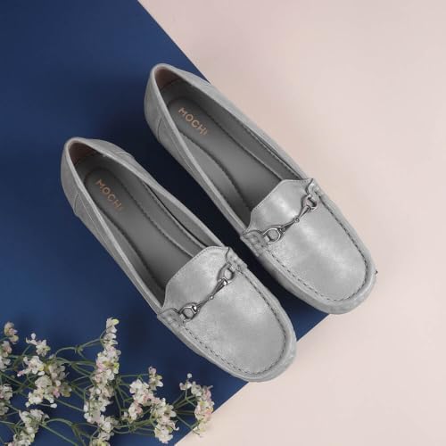 Mochi Women Silver Faux Leather Loafer/Formal Slip-on Shoes UK/5 EU/38 (31-801) - Image 2