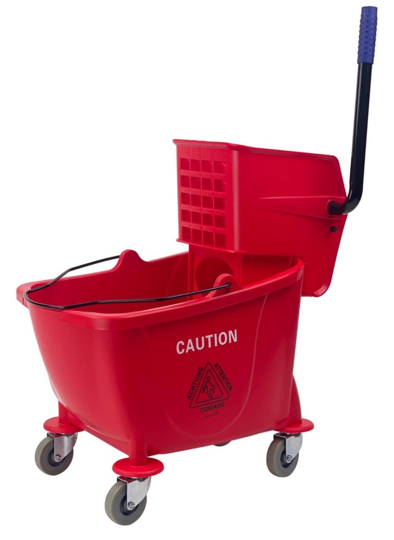 Gator Mop Bucket & Side-Press Wringer, 360-Degree Rotating Swivel Wheels, Large Water Chamber of 32L, Red 