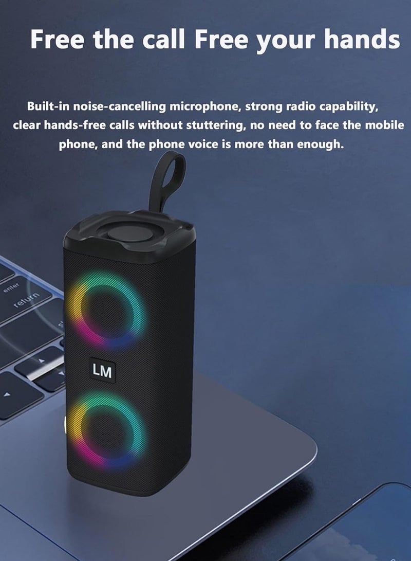 LM Portable Bluetooth Speakers Waterproof Wireless Speaker with 4 Ω 5W+5W Loud Stereo Sound Outdoor Speaker with Bluetooth 5.3 Deep Bass RGB Lights 5H Playtime for Home Party（Black）  - Image 3