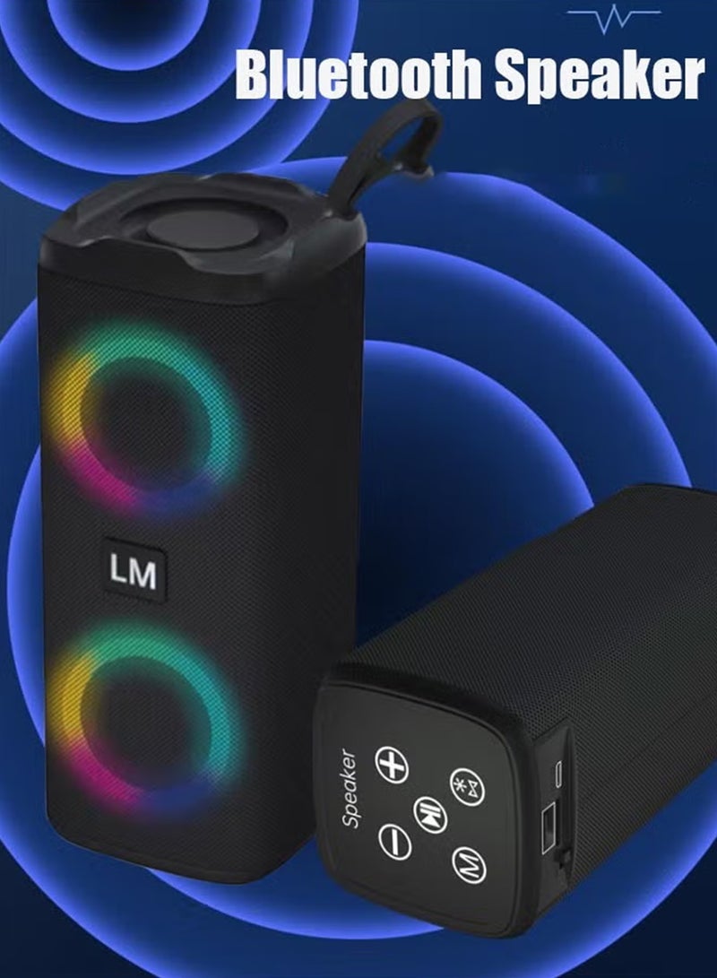 LM Portable Bluetooth Speakers Waterproof Wireless Speaker with 4 Ω 5W+5W Loud Stereo Sound Outdoor Speaker with Bluetooth 5.3 Deep Bass RGB Lights 5H Playtime for Home Party（Black）  - Image 1