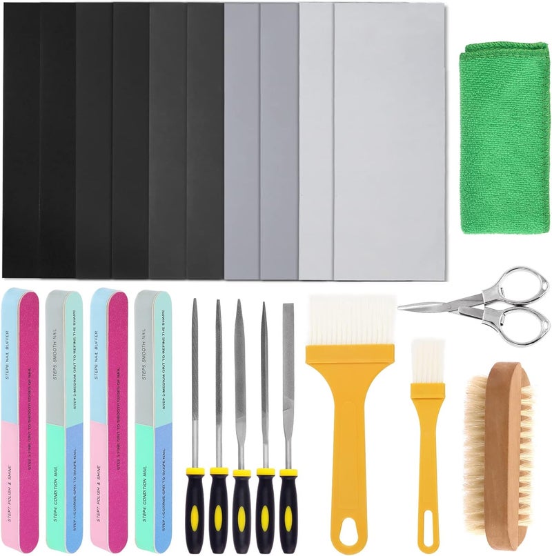 Swpeet 26Pcs Resin Sanding and Polishing Assortment Kit, Including 240# 600# 1000# 2000# 3000# 5000# Sand Papers, Resin File, Polishing Blocks, Scissors, Wooden Cleaning Brush for Polishing Resin - Image 1