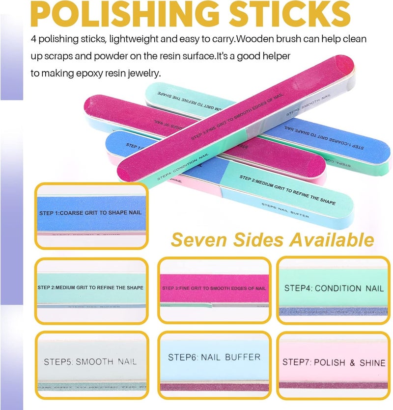 Swpeet 26Pcs Resin Sanding and Polishing Assortment Kit, Including 240# 600# 1000# 2000# 3000# 5000# Sand Papers, Resin File, Polishing Blocks, Scissors, Wooden Cleaning Brush for Polishing Resin - Image 4