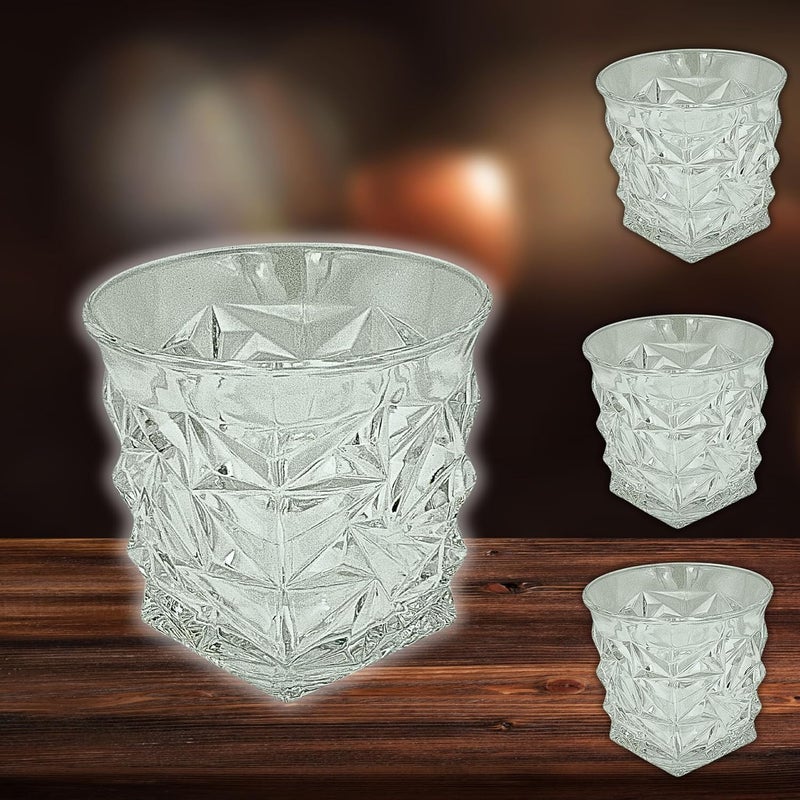 FALKOR Luxury Glassware Diamond Whiskey Glasses Set of 4 Perfect for Drinking Whiskey Rum Bourbon Water and More 325ml Set of 4 Pcs for Party Gifting or Even Display at Your bar of Home - Image 1