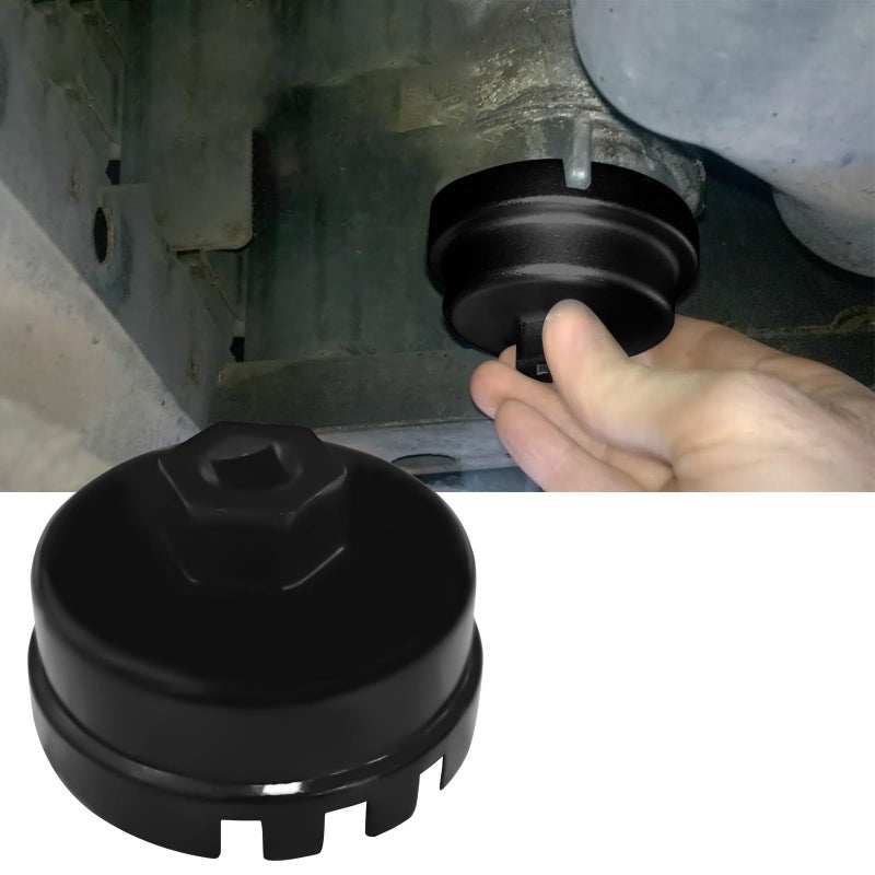 QKYS Oil Filter Wrench for Toyota 4 Runner Prius RAV4 Highlander Tundra 64mm 14 Flute Oil Filter Cap Wrenches Removal Tool for 2557L Engine Aluminum Oil Filter Socket Set Black - Image 3