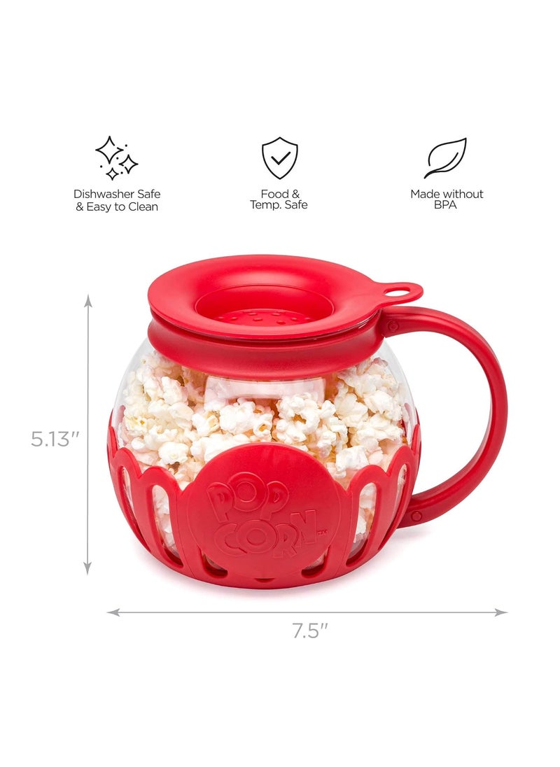 Ecolution Small Ecolution MicroPop Microwave Popcorn Popper 15QT Temperature Safe Glass wMulti Purpose Lid Snack Size Red  - Image 3