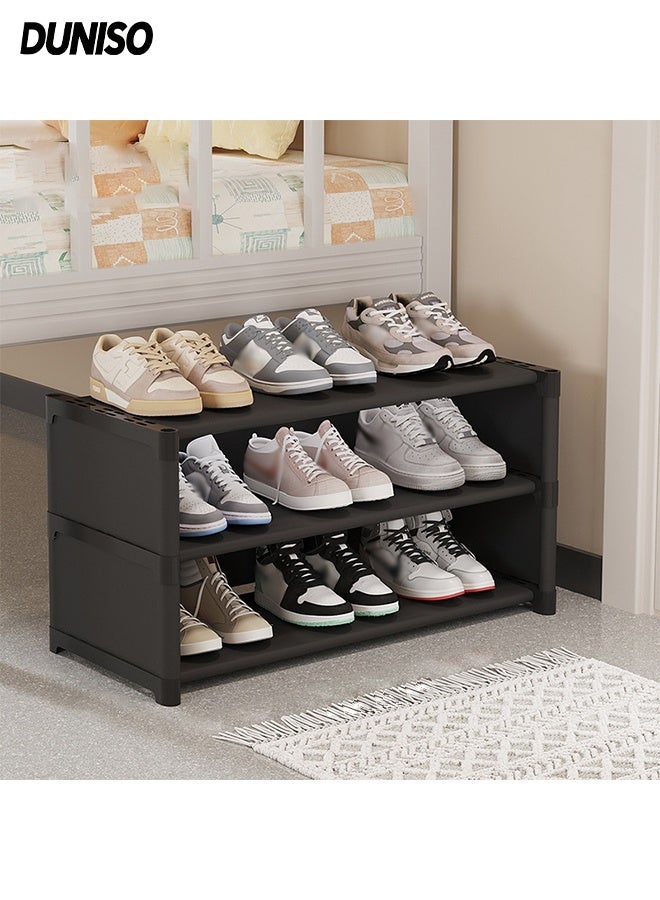 DUNISO 3 Tier Shoe Rack Storage Box,Entryway Sturdy Shoe Organizer,Easy to Install, Waterproof and Moisture-Proof，for Home Dormitory Apartment Entryway Living Room Bedroom Under Bed,Black - Image 1