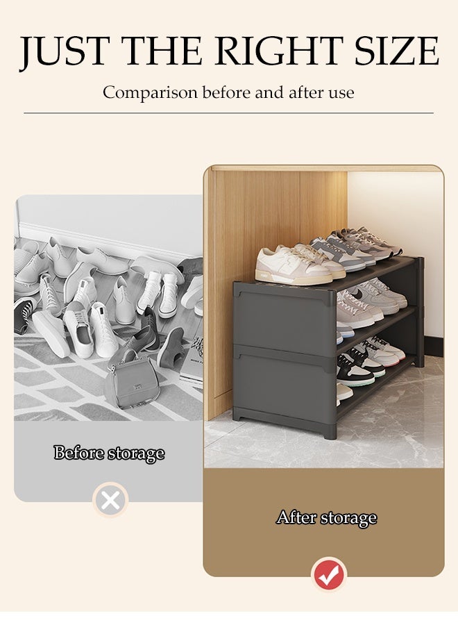 DUNISO 3 Tier Shoe Rack Storage Box,Entryway Sturdy Shoe Organizer,Easy to Install, Waterproof and Moisture-Proof，for Home Dormitory Apartment Entryway Living Room Bedroom Under Bed,Black - Image 4