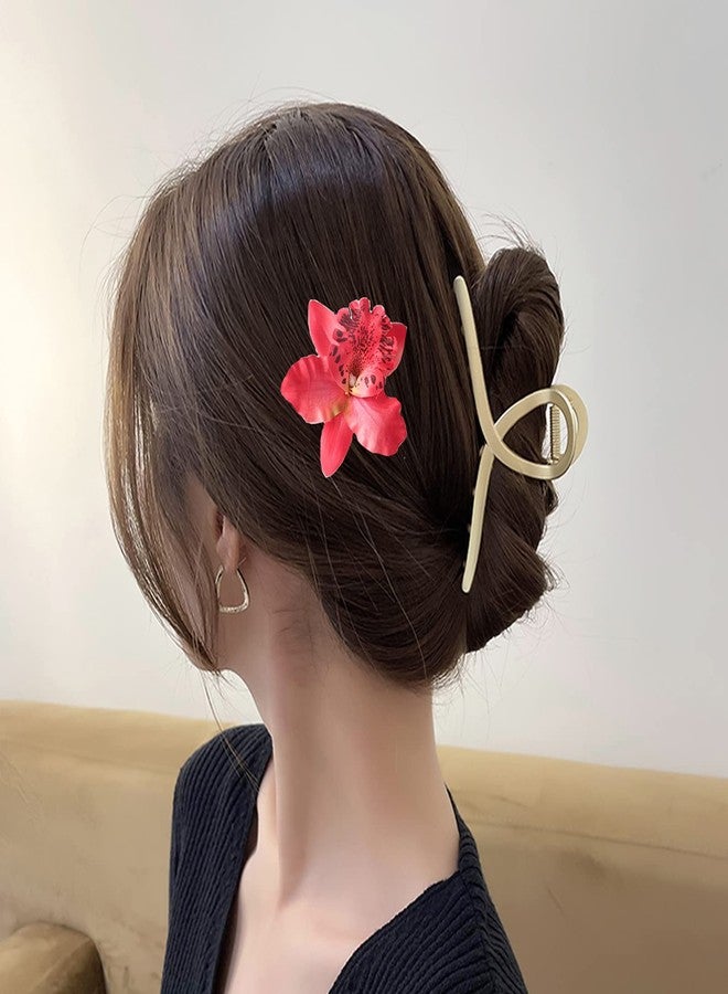 YAXAMING Hawaiian Leis Headband Wristbands Flower Hair Clips Luau Tropical Women Necklace Headpiece Hair Bands Hairband Bracelets Summer Beach Pool Cosplay Dress Up Birthday Party Decorations Supplies Red - Image 3