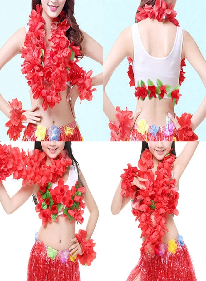YAXAMING Hawaiian Leis Headband Wristbands Flower Hair Clips Luau Tropical Women Necklace Headpiece Hair Bands Hairband Bracelets Summer Beach Pool Cosplay Dress Up Birthday Party Decorations Supplies Red - Image 5