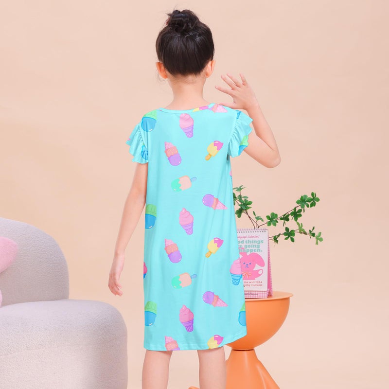 ICOSY Girls Nightgowns Toddler Girls Pajamas Flutter Sleeve Princess Nightgown Clothes for Girl Casual Dress Blue - Image 3
