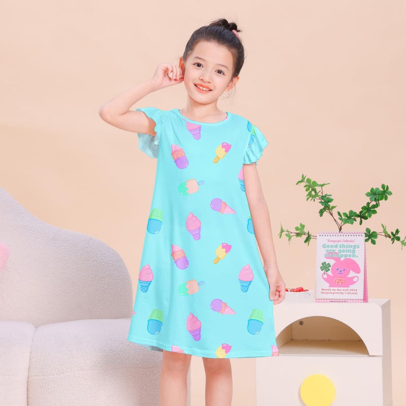 ICOSY Girls Nightgowns Toddler Girls Pajamas Flutter Sleeve Princess Nightgown Clothes for Girl Casual Dress Blue - Image 2