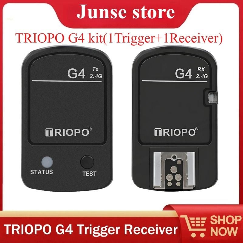Triopo G4 Flash Trigger Kit, Transmitter + Receiver Wireless 2.4g Universal Sync for Canon Nikon Sony Fuji Pentax - Image 1