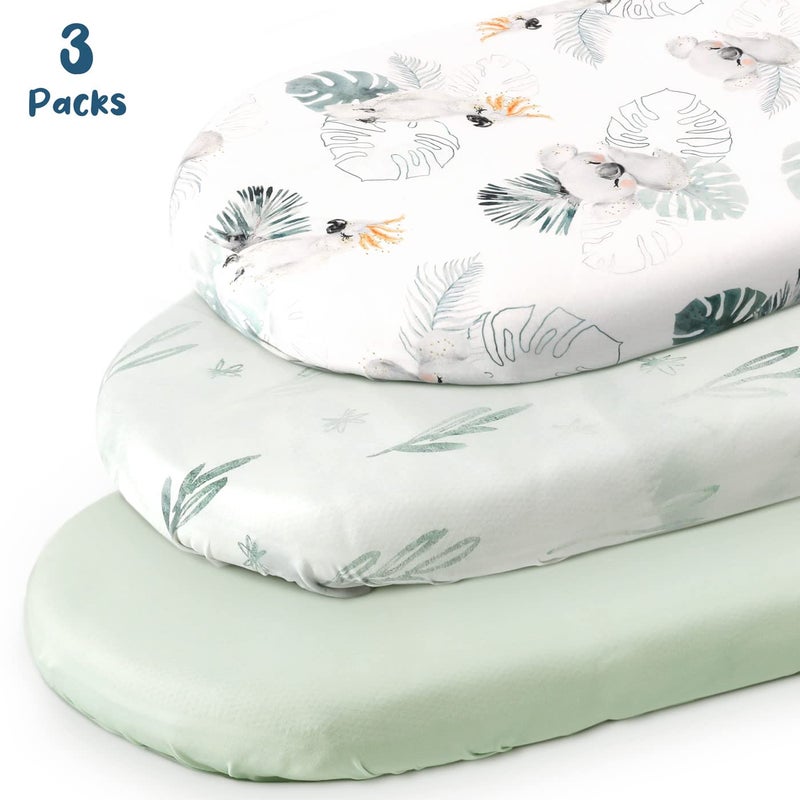 GRSSDER Stretch Ultra Soft Fitted Bassinet Sheets 3 Pack, Universal Fit for Bassinets Baby Cradle Moses Basket Oval Rectangle Mattress Safe and Snug, Stylish Watercolor Animals for Baby, Mint Green - Image 2