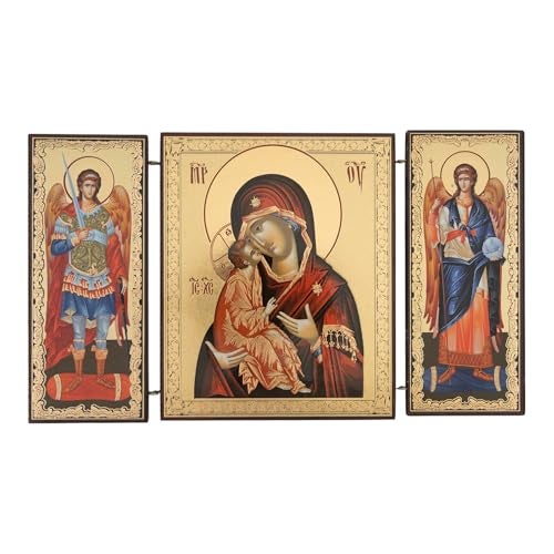 BlessedMart Orthodox Triptych Icon Folding Wooden Byzantine Icon Christian Religious Home Decor Gift Theotokos Tenderness - Image 1