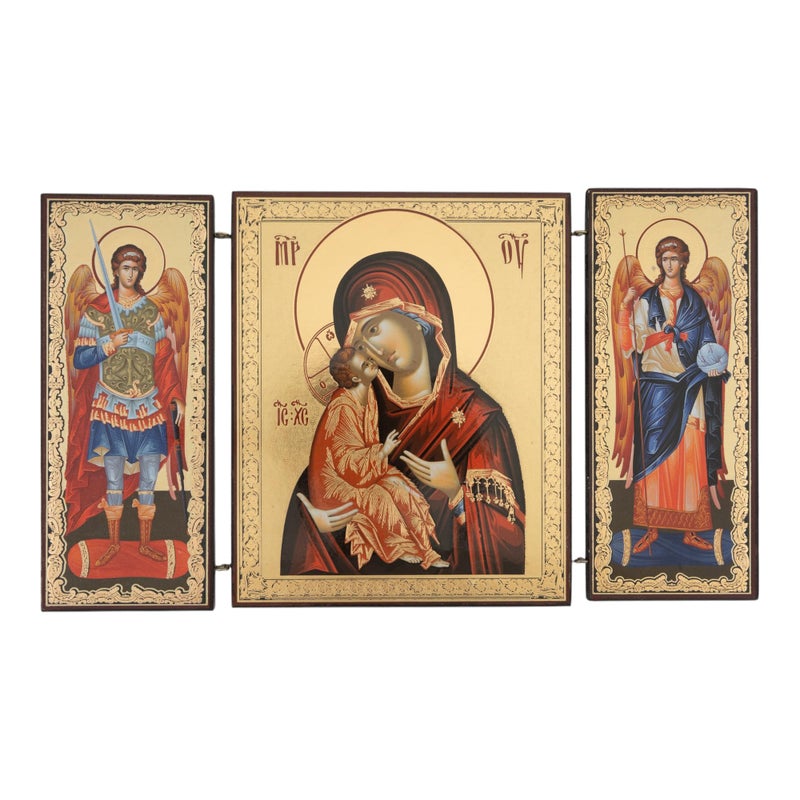 BlessedMart Orthodox Triptych Icon Folding Wooden Byzantine Icon Christian Religious Home Decor Gift Theotokos Tenderness - Image 2