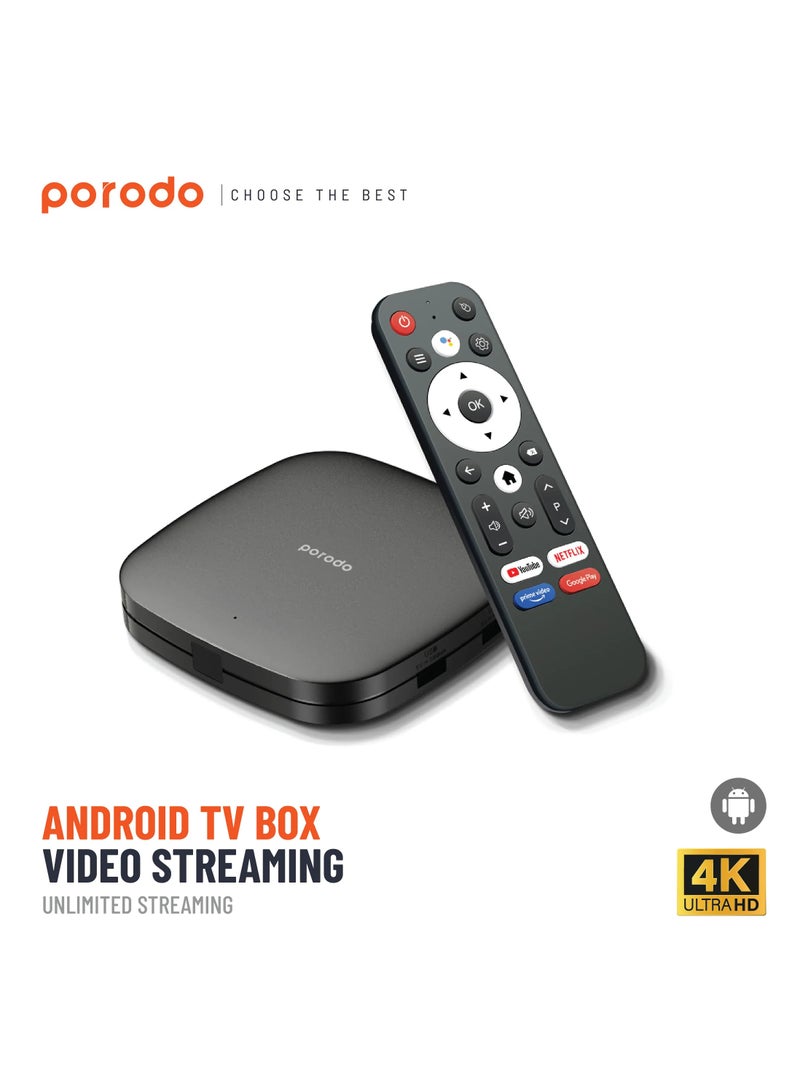 porodo Android TV Box Video Streaming 1080 Full HD / 2GB RAM / 8GB ROM / Support 4K /  Voice Command / USB Flash & Connectivity - Black - Image 1